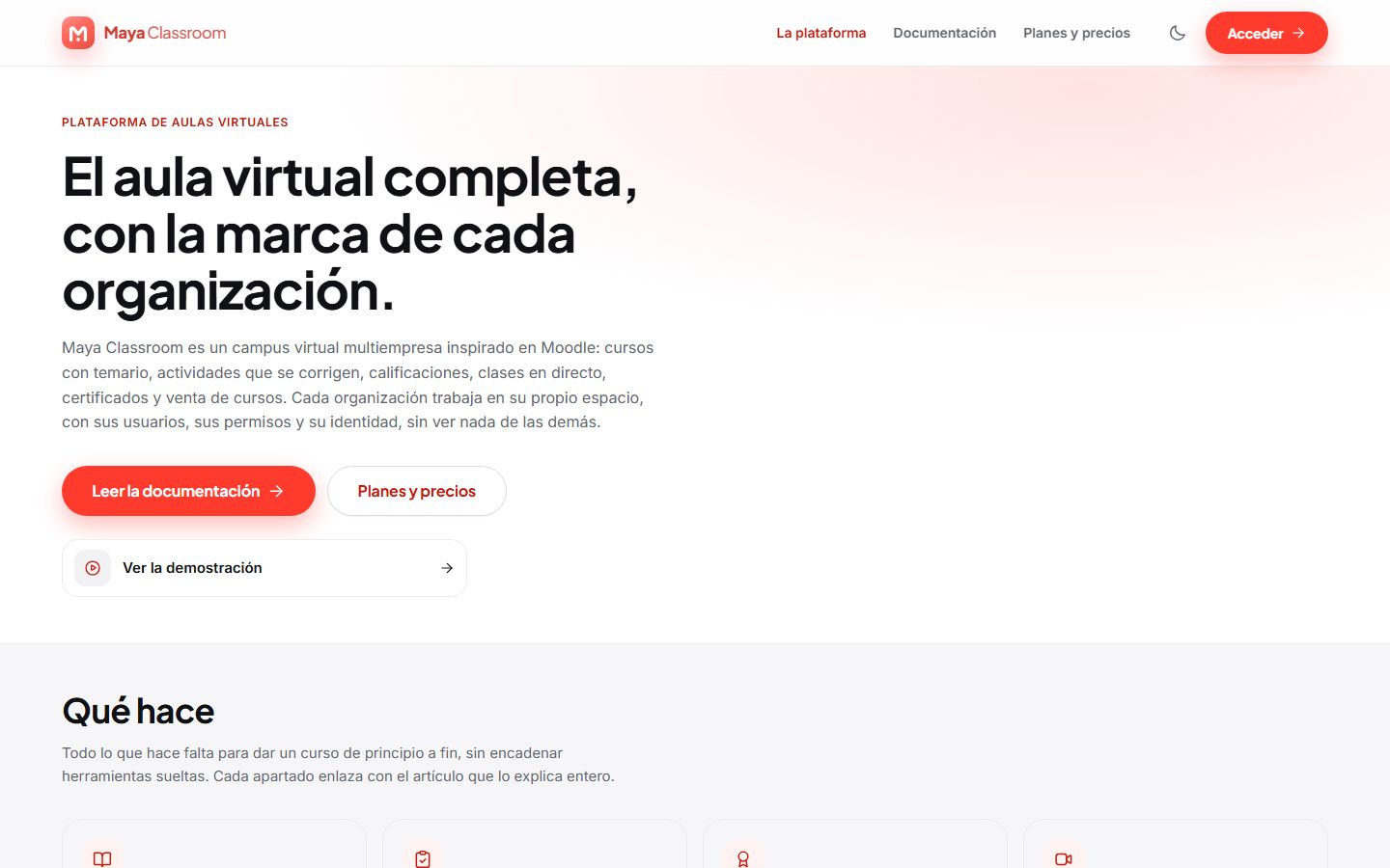 Página de Maya Classroom, Aula virtual multiempresa