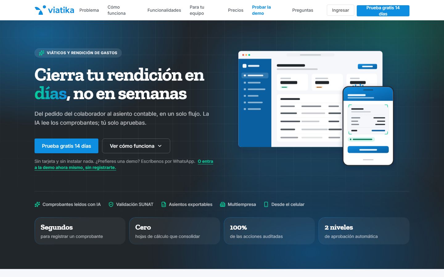 Página de Viátika, Viáticos y rendición de gastos